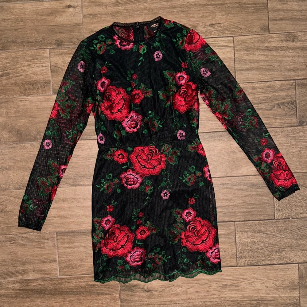 Nasty Gal Floral Embroidered Longsleeve Minidress Small